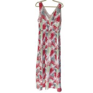 Lucky Brand Floral Drawstring Waist Long Maxi Dress Women’s Large, Sleeveless